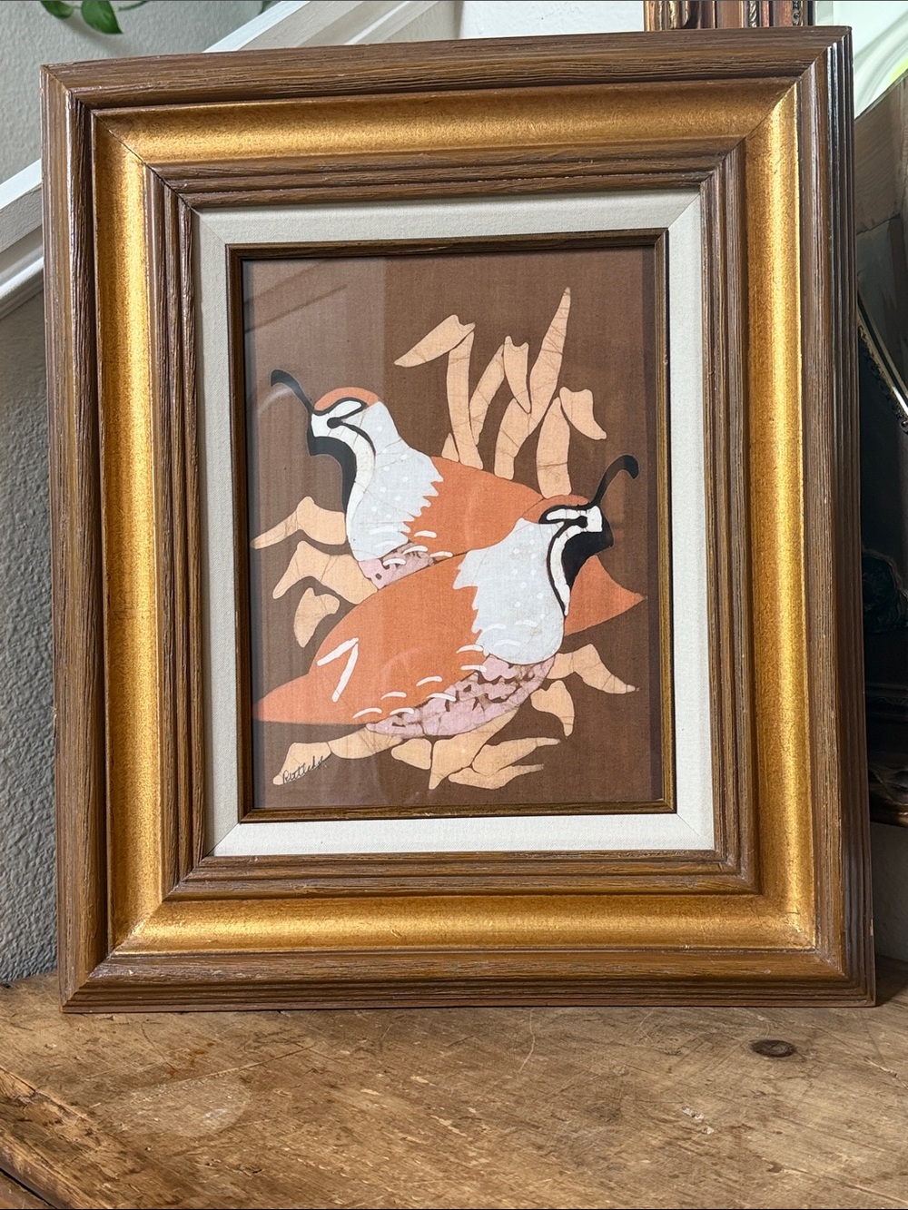 Vintage large 17x20 framed quail MCM artwork - Picture 10 of 10